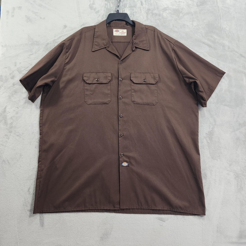 Vintage Dickies Shirt Mens 3XL Brown Short Sleeve Button Front Workwear Skater
